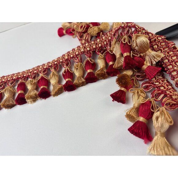 Decorative Red & Gold Tassel Trim Ribbon 1 yard + 20" Festive Accents Vtg - Picture 8 of 13